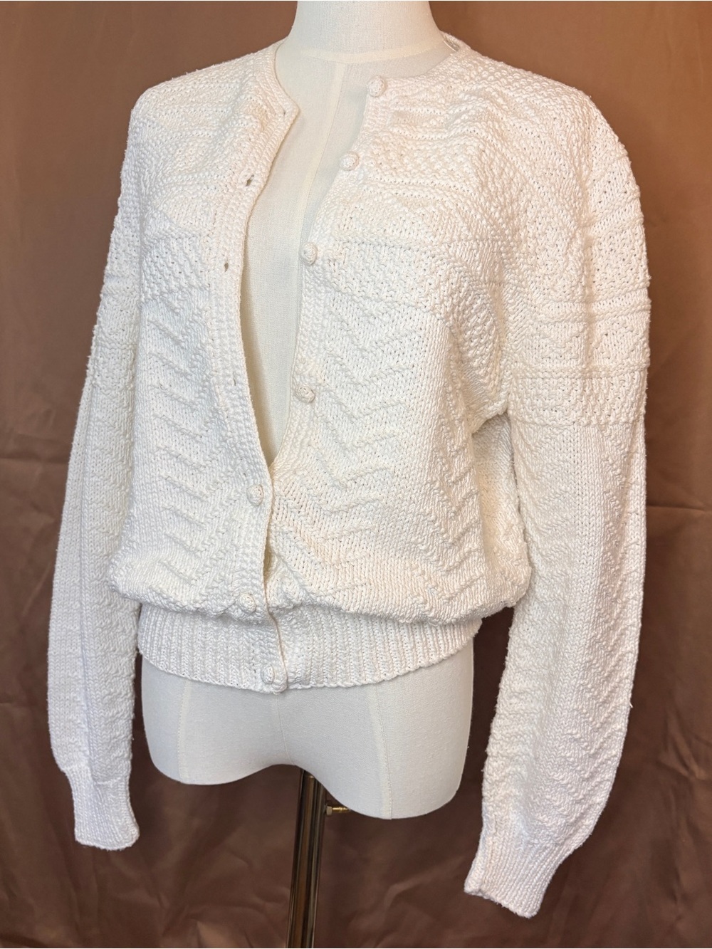 Papago Cream Knit Button-up Cardigan Sweater Sz L